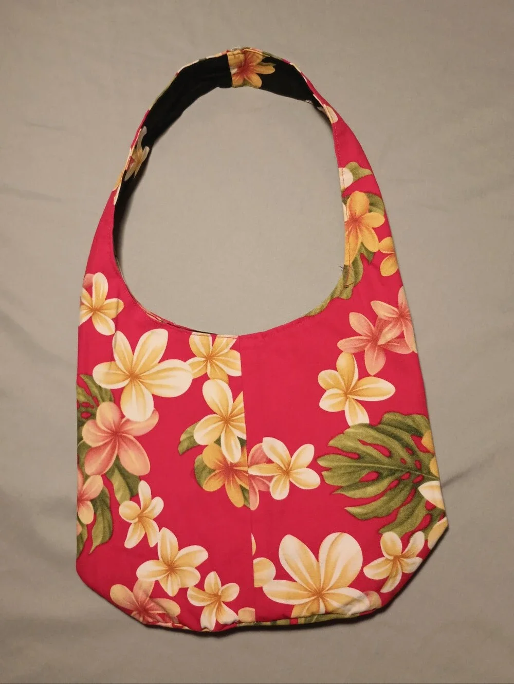 Hawaiian Accent Reversible Fabric Hobo Shoulder Bag
